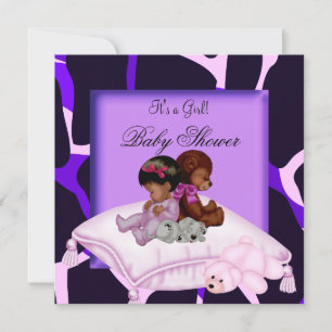 Afroamerikanische Babyparty Mädchen Lila Rosa Einladung