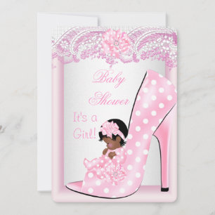 Afroamerikanische Babyparty Mädchen Rosa Babyschuh Einladung