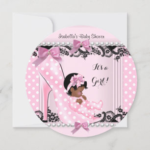 Afroamerikanische Babyparty Mädchen Rosa Punkte Einladung