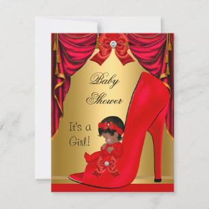 Afroamerikanische Babyparty Mädchen Rot Goldener S Einladung