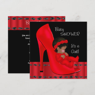 Afroamerikanische Babyparty Mädchen roter Schuh 2 Einladung