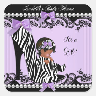 Afroamerikanische Babyparty Mädchen Zebra Lila Quadratischer Aufkleber