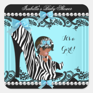 Afroamerikanische Babyparty Mädchen Zebra Türkis Quadratischer Aufkleber