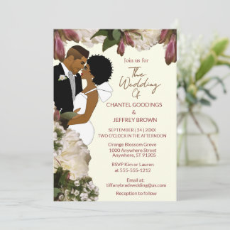 Afroamerikanische Braut & Bräutigam Cream Hochzeit Einladung