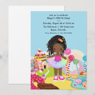 Afroamerikanische Candy Land Mädchen-Geburtstagsfe Einladung