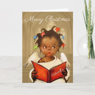 Afroamerikanische Cherub-Weihnachtsgrußkarte Karte