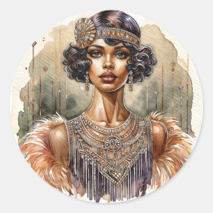 Afroamerikanische Flapper Art Deco Runder Aufkleber