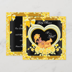 Afroamerikanische gelbe Gold-Baby-Shower-Girl 2 Einladung