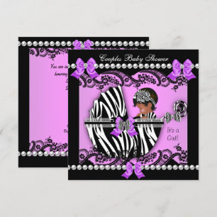 Afroamerikanische Paare Baby Shower Mädchen Zebra Einladung