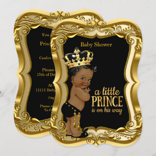 Afroamerikanische Prince Baby Shower Schwarz Gold Einladung