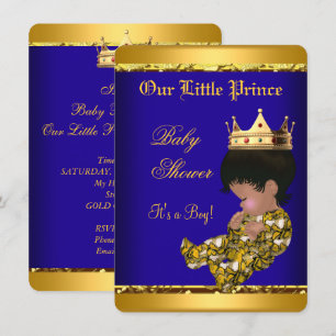 Afroamerikanische Prinz-Baby-Shower Blau Gold Jung Einladung
