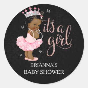 Afroamerikanische Prinzessin - It's a Girl Baby Sh Runder Aufkleber