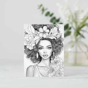 Afroamerikanische Schönheit Postkarte zum Ausmal
