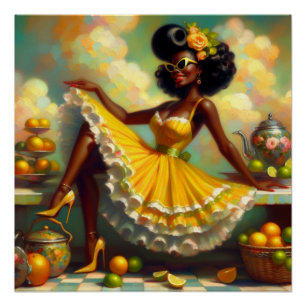 Afroamerikanische Vintage-Pin-Up-Fantasie Zitrone/ Poster
