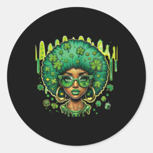 Afroamerikanische weibliche Leprechaun schwarze St Runder Aufkleber