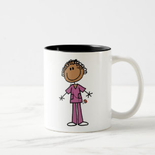 Afroamerikanische weibliche Stockfigur Krankenschw Zweifarbige Tasse