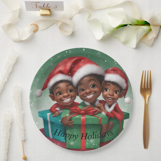 Afroamerikanische Weihnachtselfs Pappteller (Hochzeit)
