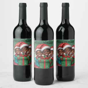 Afroamerikanische Weihnachtselfs Weinetikett
