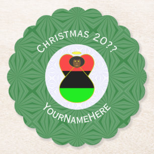 Afroamerikanische Weihnachtsflagge mit Engel Perso Untersetzer