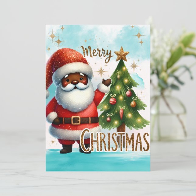 Afroamerikanische Weihnachtskarte Feiertagskarte (Stehend Vorderseite)