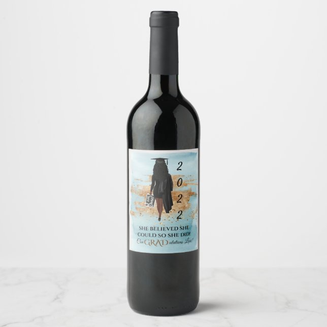 Afroamerikanischer Abschluss Wine Lbl (Dunkle Haut Weinetikett (Vorderseite)