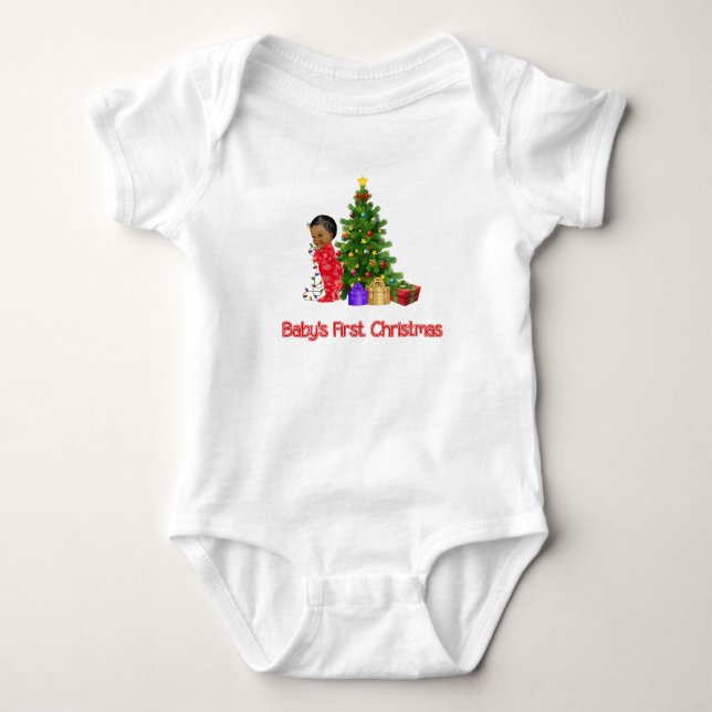 Afroamerikanischer Baby-Boy's First ChristmasT-Shi Baby Strampler (Vorderseite)