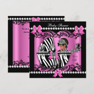Afroamerikanischer Babydusche Niedlich Girl Pink Z Einladung
