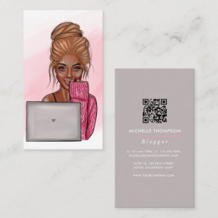 Afroamerikanischer Boss Lady Blogger QR Code Visitenkarte