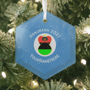 Afroamerikanischer Chanukka-Engel-Sechseck Ornament Aus Glas