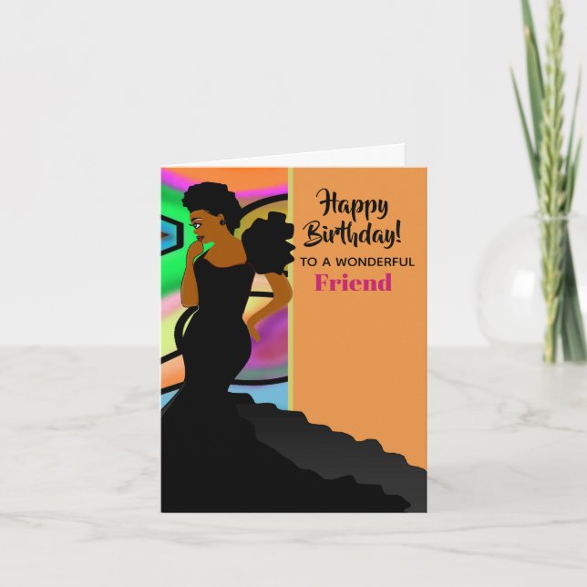 Afroamerikanischer Elegant Friend Happy Birthday Karte (Vorderseite)