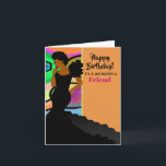 Afroamerikanischer Elegant Friend Happy Birthday Karte<br><div class="desc">Die elegante Birthday Card ist mit einer afroamerikanischen Frau in einem schwarzen Kleid mit abstraktem,  orangefarbenem Hintergrund ausgestattet. Geben Sie diese einzigartige Karte Ihrem fabelhaften Freund zum Geburtstag.</div>
