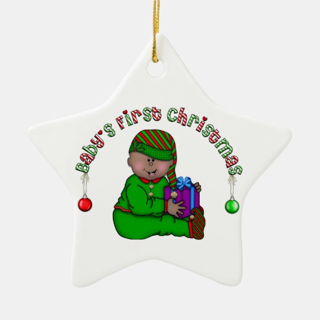 Afroamerikanischer Elf Baby 1. Weihnachtsschmuck (Vorne)