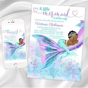 Afroamerikanischer Ethnic Mermaid Baby Shower Einladung