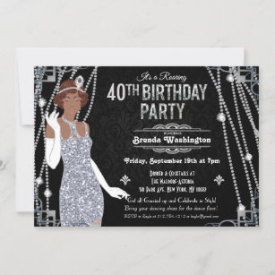 Afroamerikanischer Flapper Girl Birthday Einladung