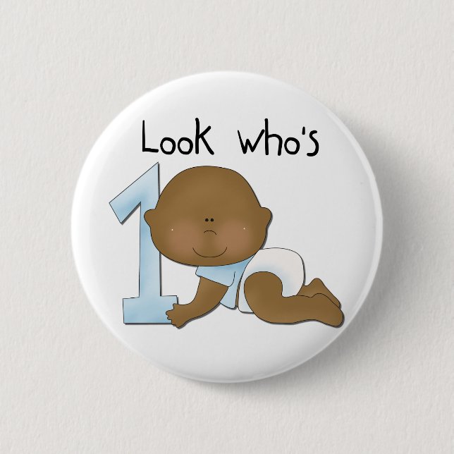 Afroamerikanischer Junge 1. Geburtstag - Hemden un Button (Vorderseite)