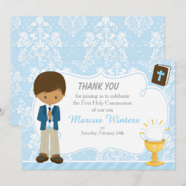 Afroamerikanischer Junge Erste Kommune Damask Dankeskarte