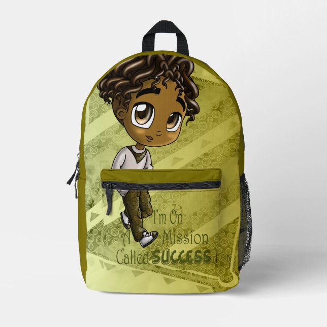 Afroamerikanischer Junge mit positiven Worten Bedruckter Rucksack (Vorderseite)