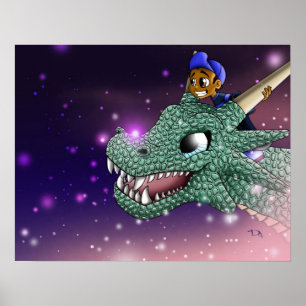 Afroamerikanischer Junge und Drache Poster