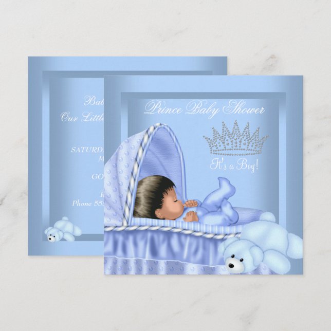 Afroamerikanischer Kleiner Prince Baby Shower Boy Einladung (Vorne/Hinten)