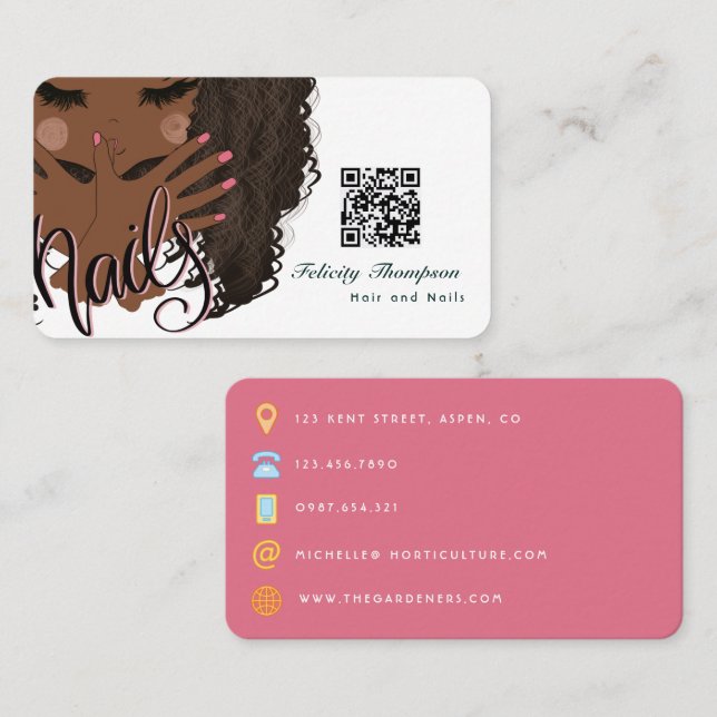 Afroamerikanischer Maniküre-Schönheits-QR-Code Visitenkarte (Vorne/Hinten)