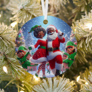 Afroamerikanischer Mr & Mrs Claus Ornament Aus Metall