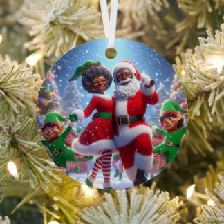 Afroamerikanischer Mr & Mrs Claus Ornament Aus Metall