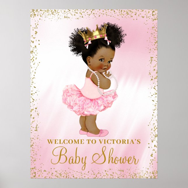 Afroamerikanischer Princess Baby Dusche Begrüßungs Poster (Vorne)
