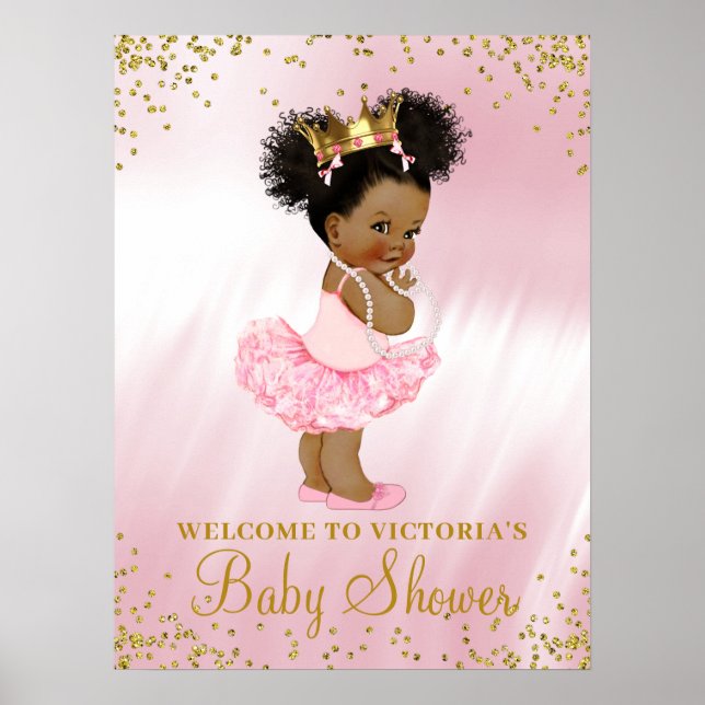Afroamerikanischer Princess Baby Dusche Begrüßungs Poster (Vorne)