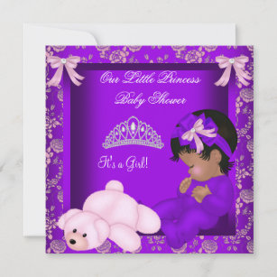 Afroamerikanischer Princess-Babydusche Lila Einladung