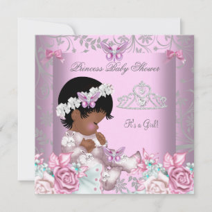 Afroamerikanischer rosa Schmetterling Baby Shower  Einladung