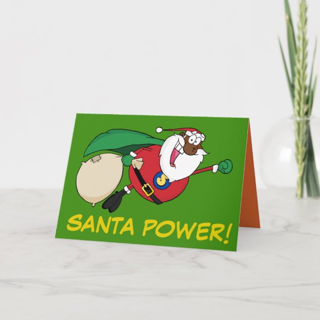 Afroamerikanischer Santa Superhero Feiertagskarte (Vorderseite)