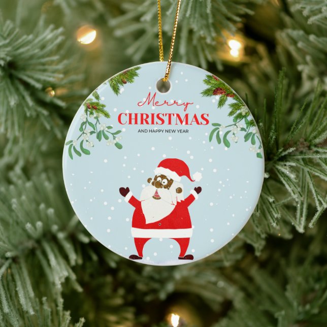 Afroamerikanischer schwarzer Weihnachtsmann Keramik Ornament (Baum)
