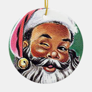 Afroamerikanischer schwarzer Weihnachtsmann Keramik Ornament