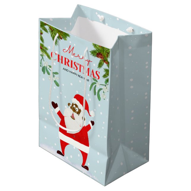 Afroamerikanischer schwarzer Weihnachtsmann Mittlere Geschenktüte (Vorderseite Schrägansicht)